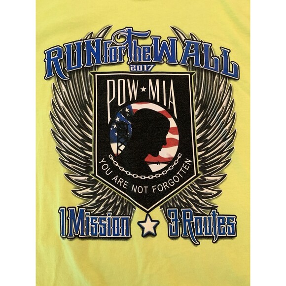 2017 Run for the Wall POW MIA 2XL Long Sleeve T-Shirt Biker Military Hi-Vis FLAW - Picture 7 of 10
